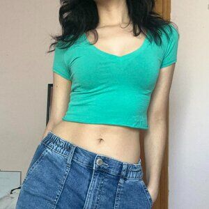 Wet Seal Women's Green and Blue Crop-top